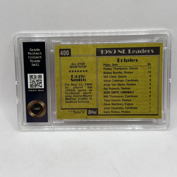 1990 Topps #400 Ozzie Smith St. Louis Cardinals MLB Baseball Card Graded 8 - Picture 2 of 2